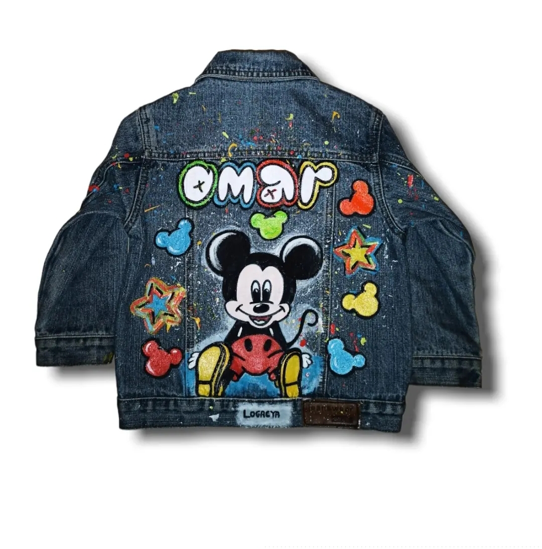 Hand-Painted Acrylic Denim Jacket for Kids