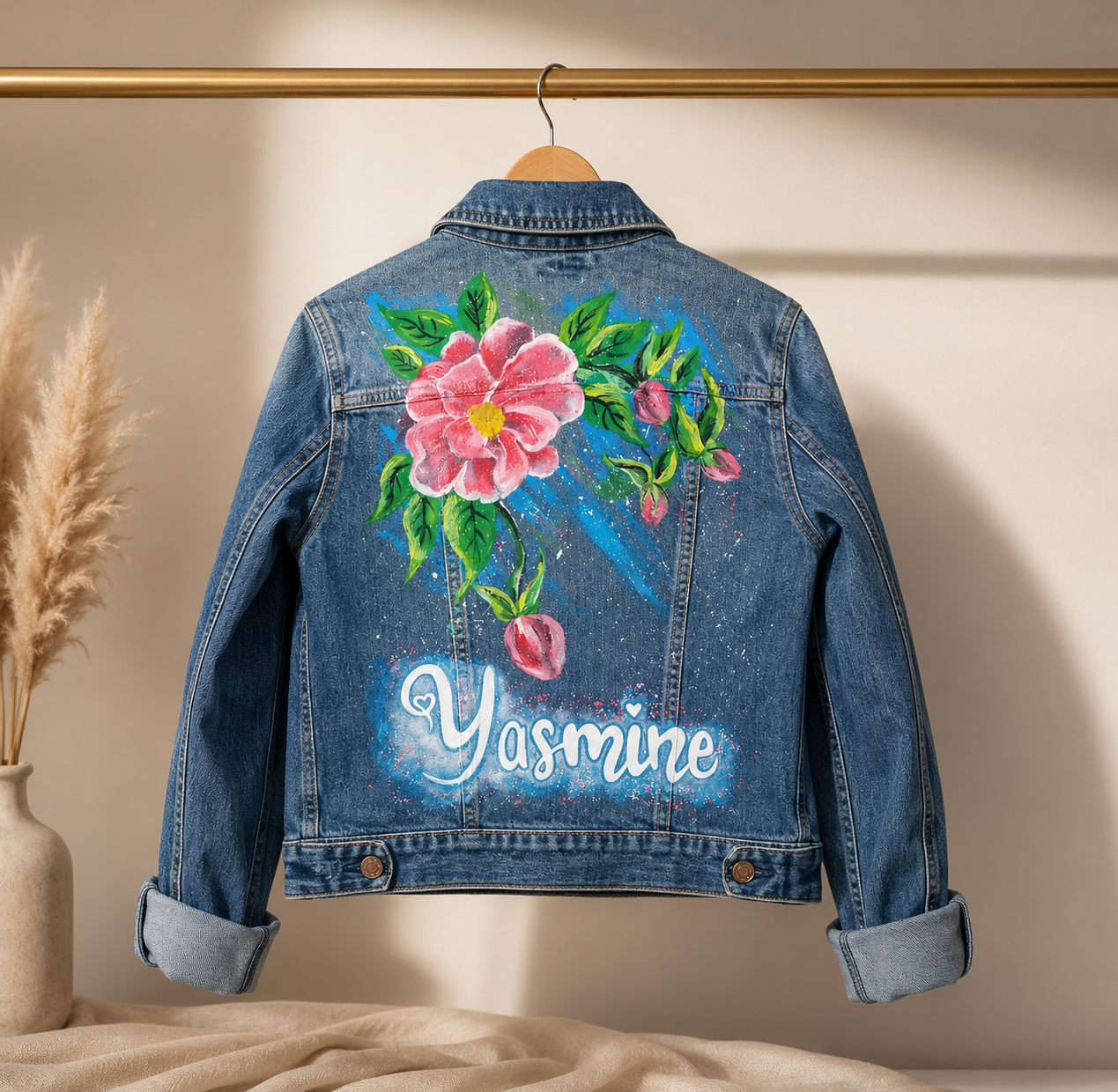 Personalized Hand-Painted Floral Denim Jacket