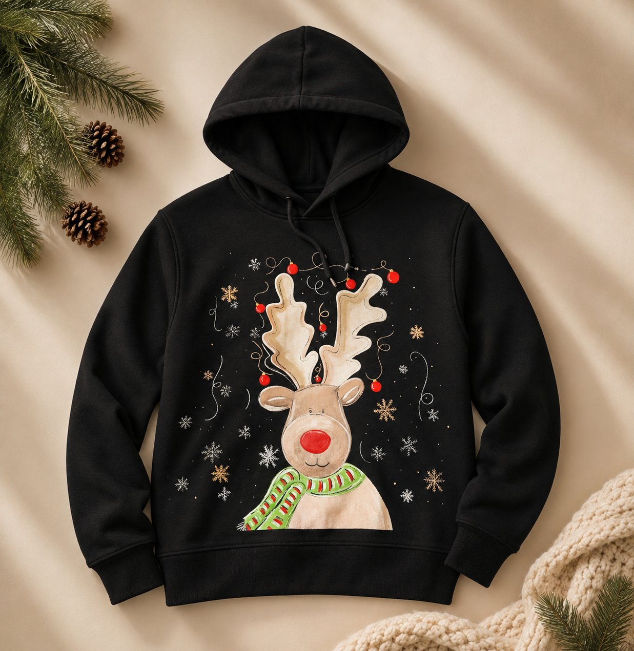 Kids’ Black Winter Reindeer Hoodie