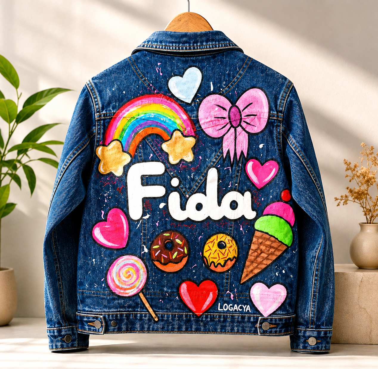 Girls’ Colorful Printed Denim Jacket