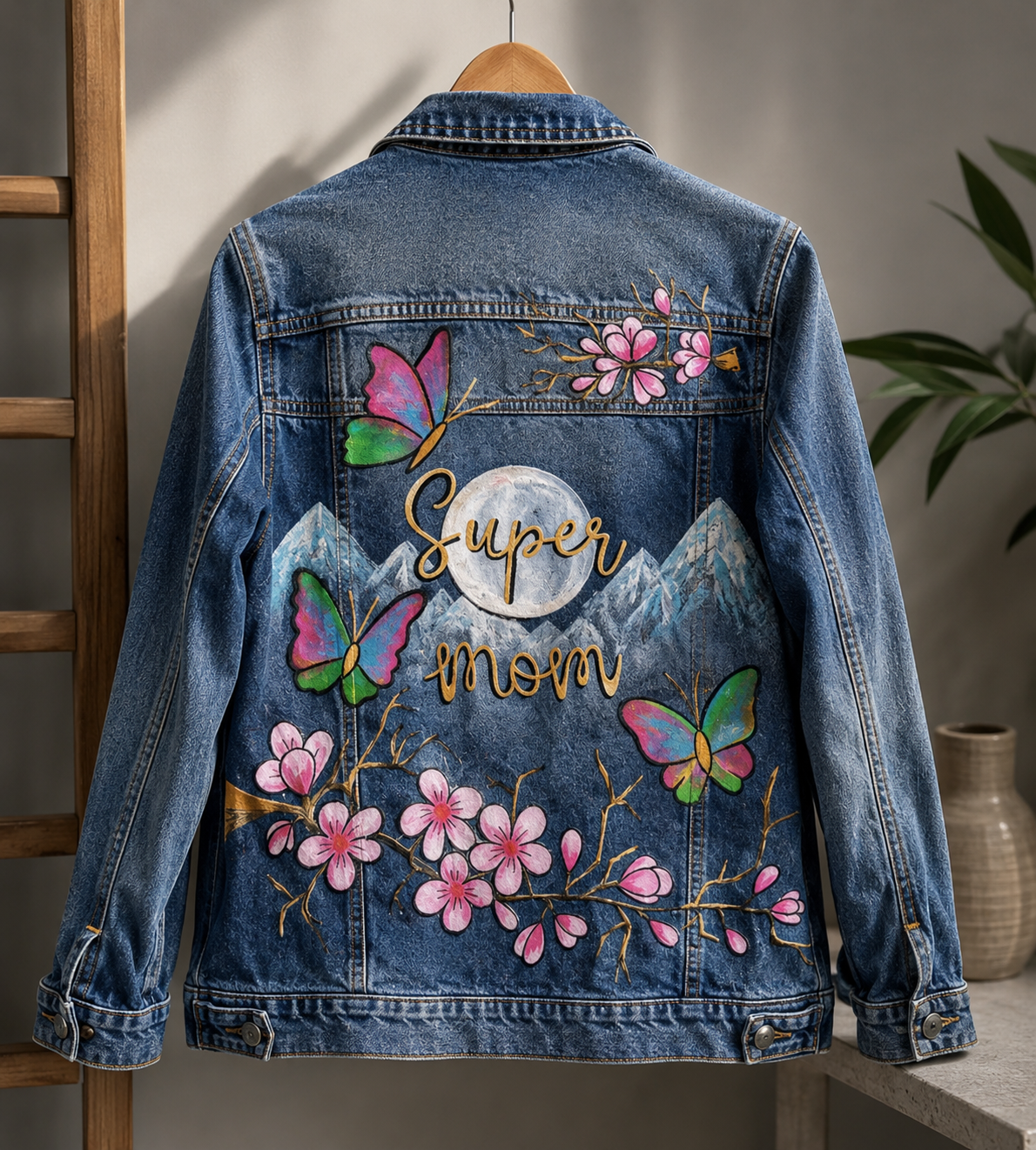 Hand-Painted Denim Jacket – Super Mom